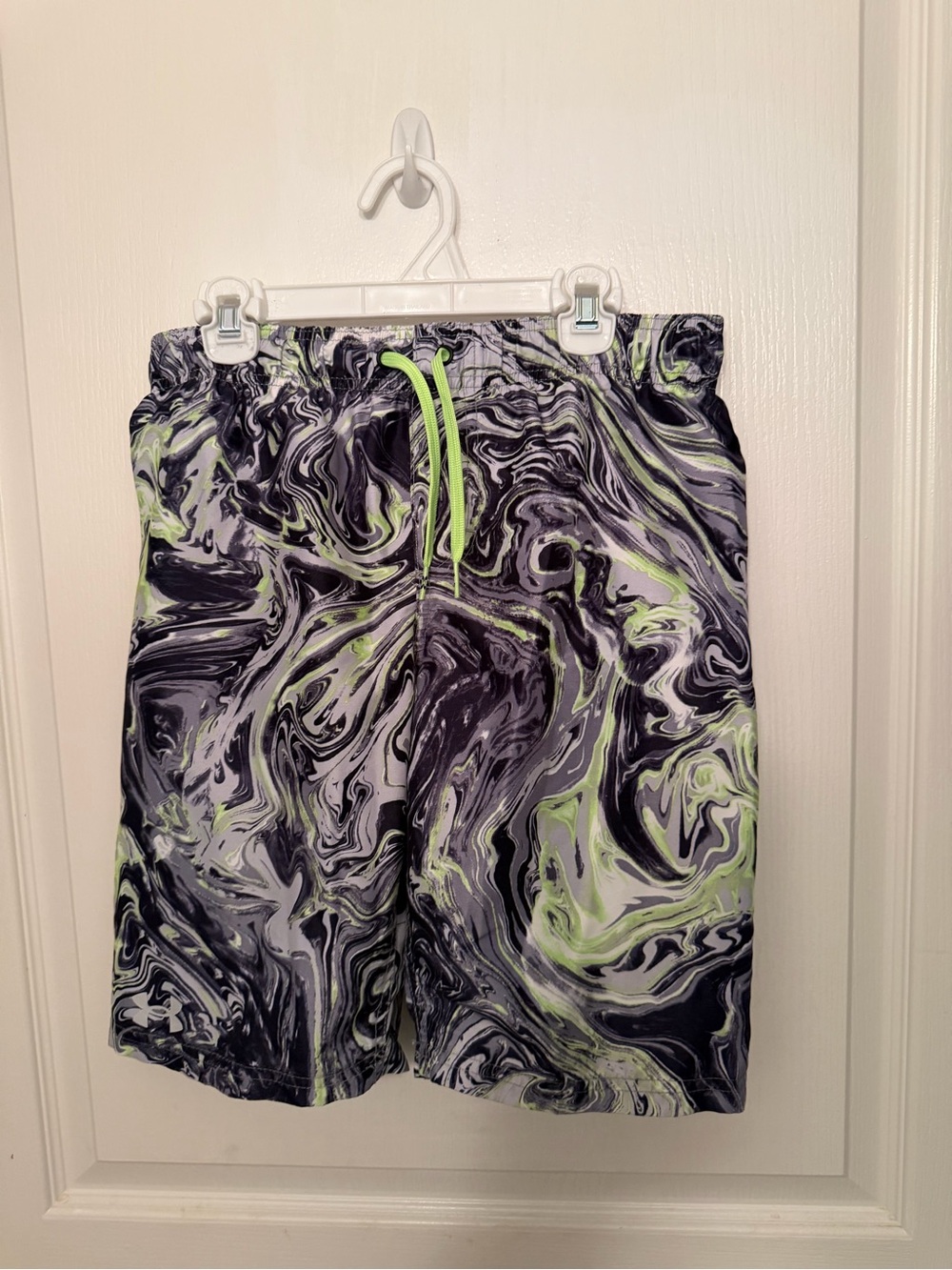 Under Armour Boys Black, White & Lime Green Marble Swim Trunks